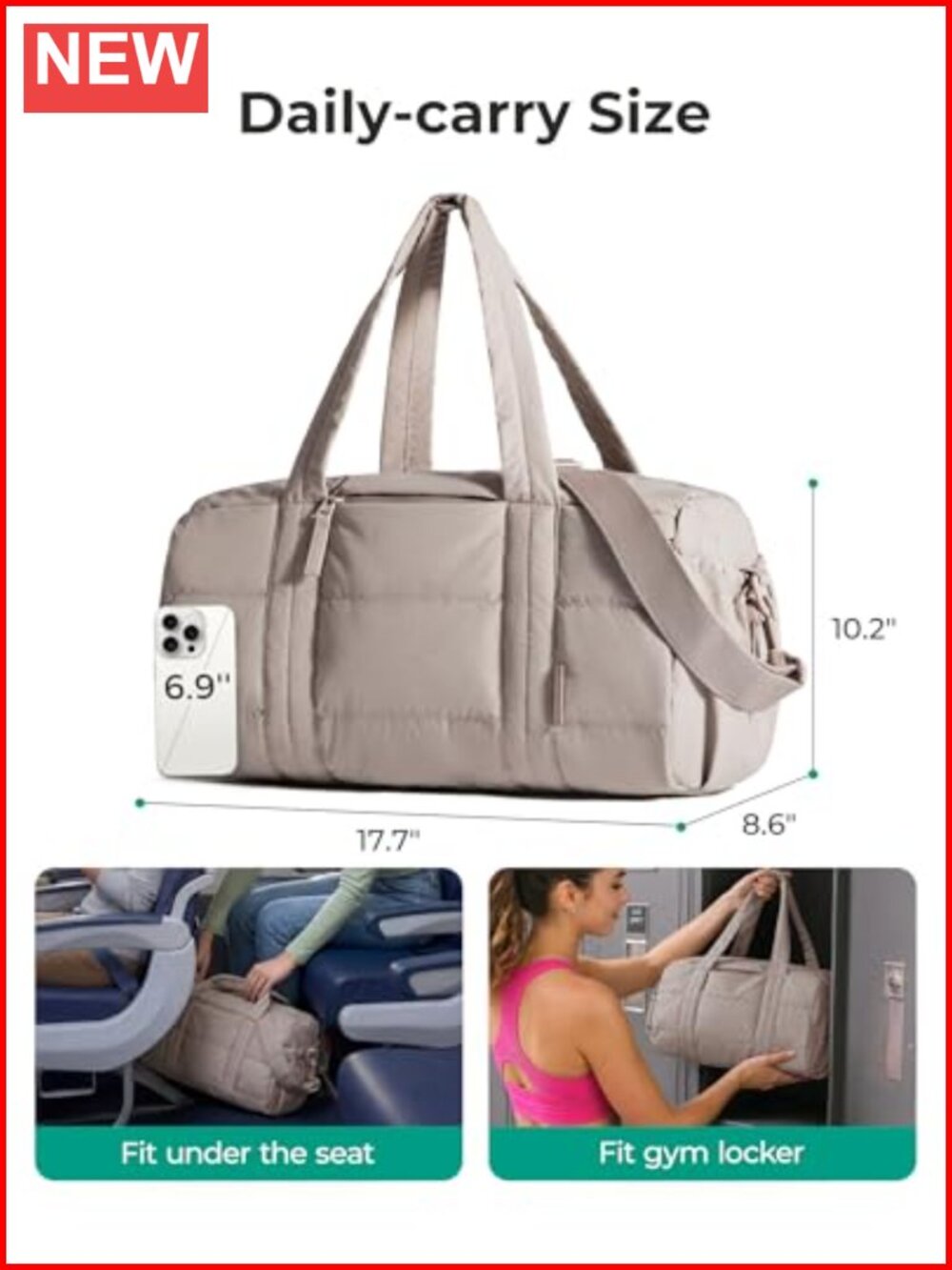 Quilted Gym Bag With Yoga Mat Straps, Wet-Dry Pocket, Travel Duffel View 4